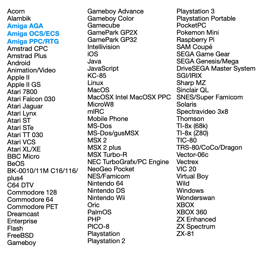 A list of all 100 platforms on pouet.net