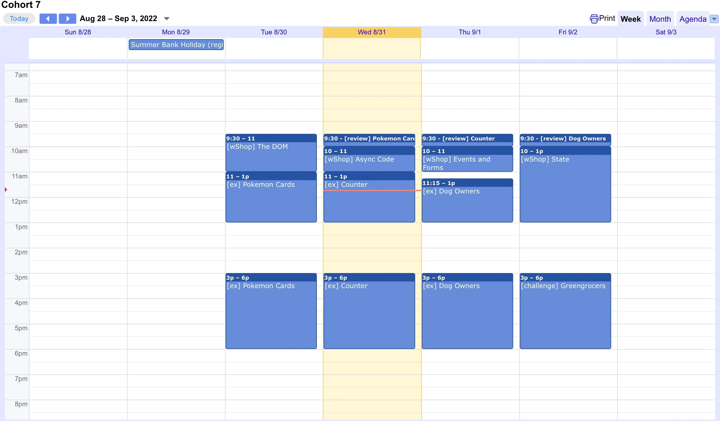 The packed schedule of the Boolean frontend development course