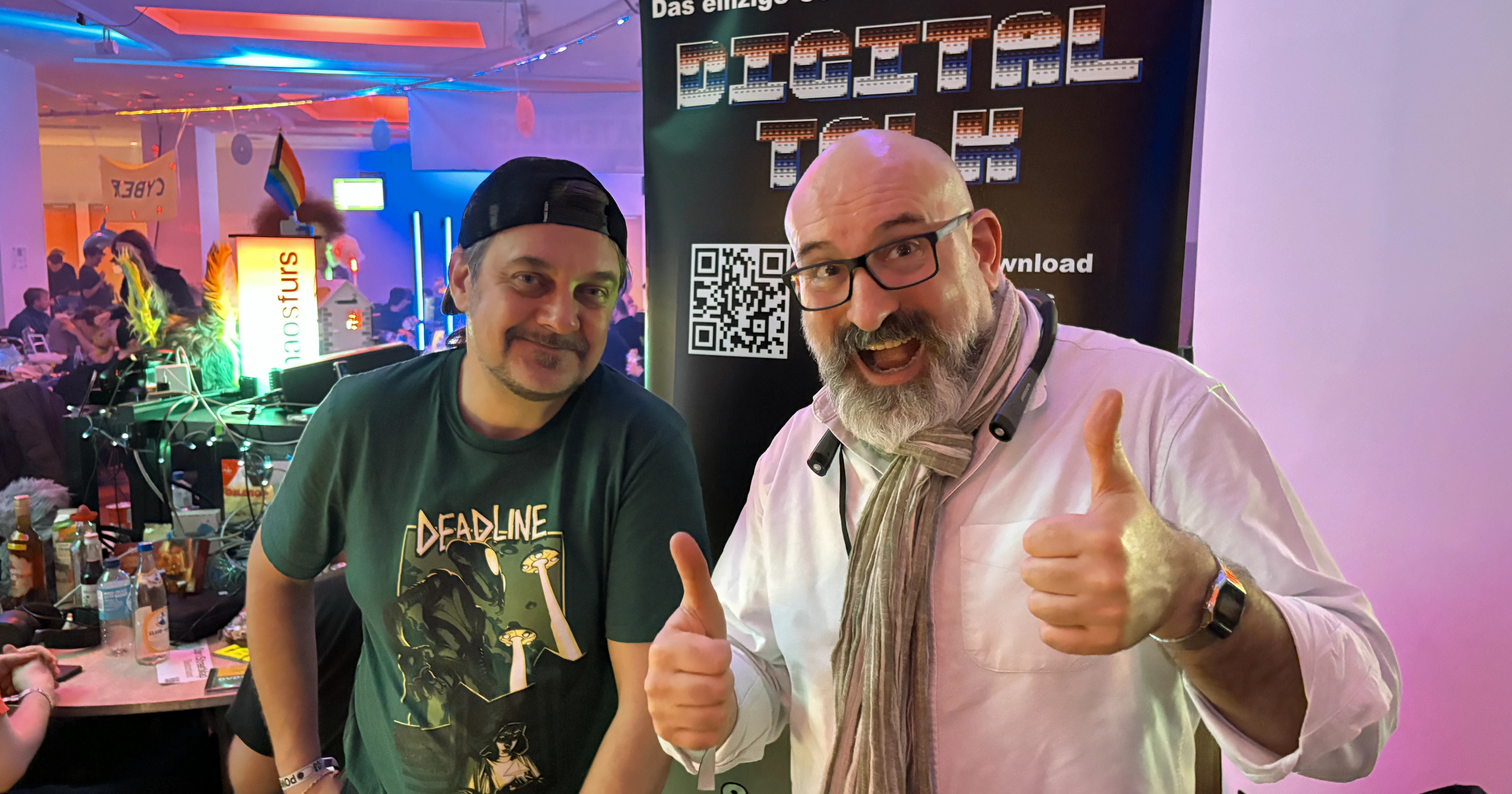 Marin and Thunder.Bird, two middle-aged white guys smiling at the camera