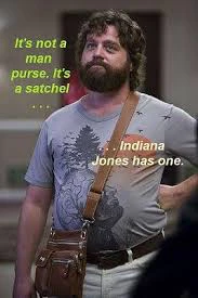 A scene from the movie Hangover showing Zach Galifianakis carrying a satchel.