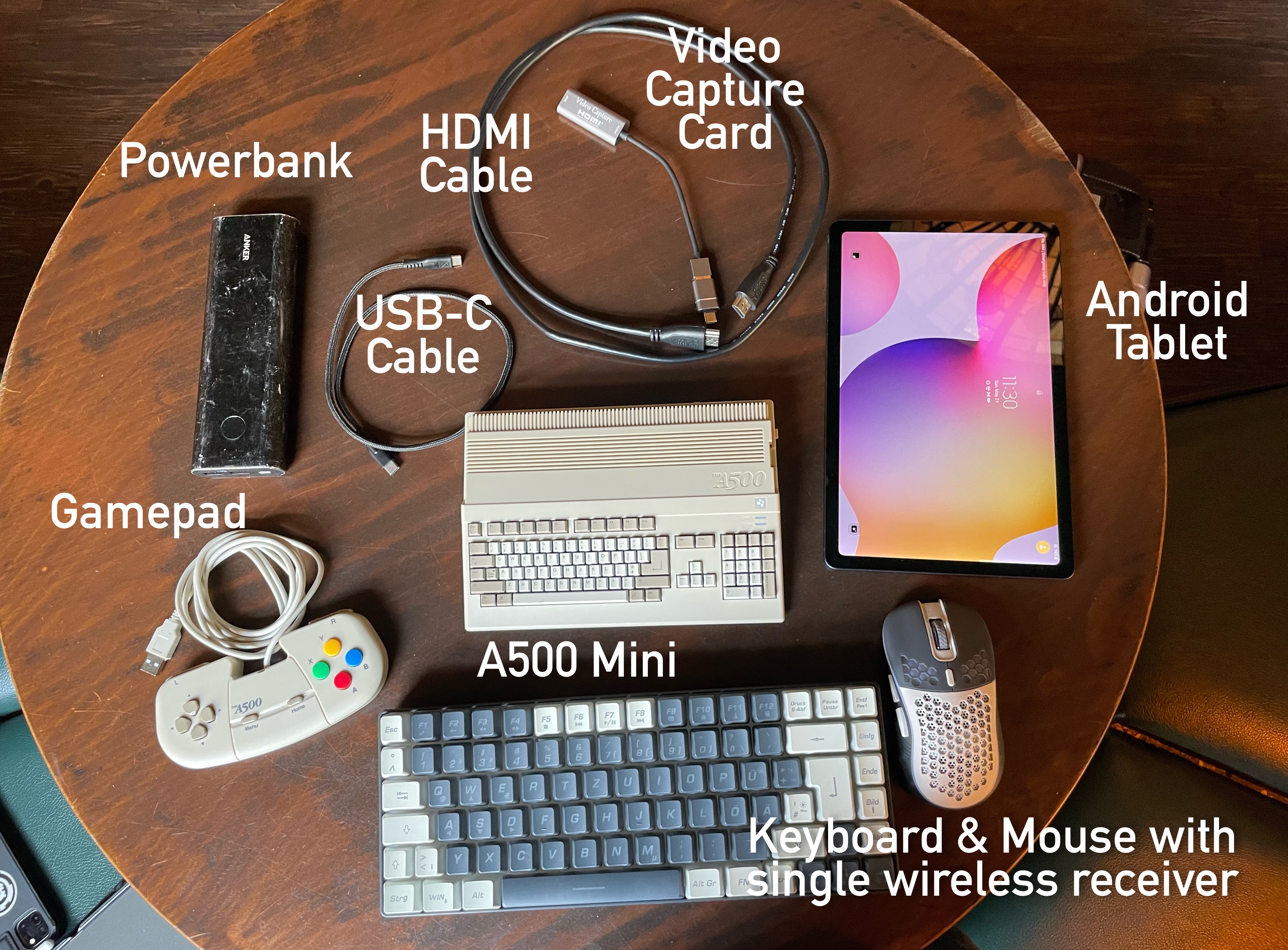 All items used to make the A500 Mini portable