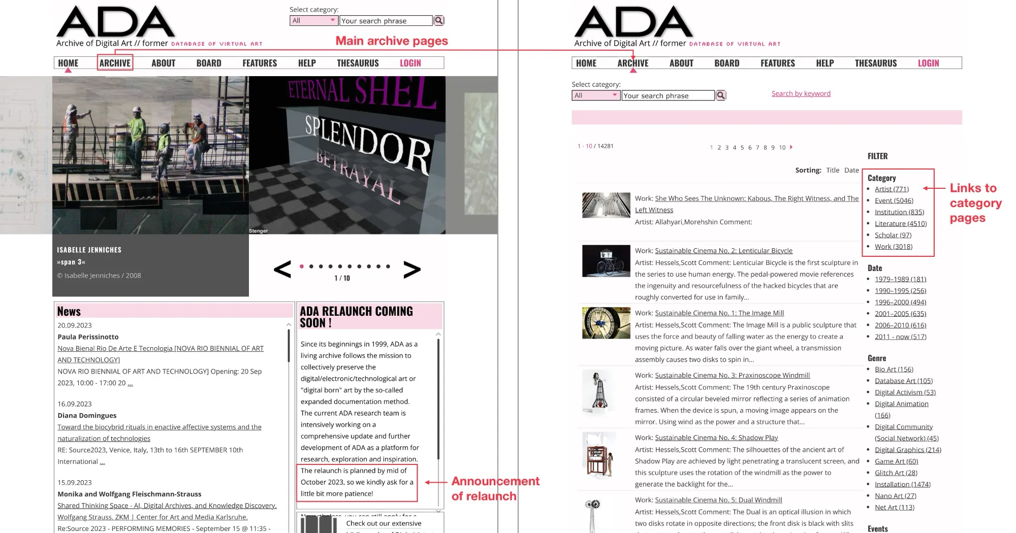 ADA's start pages