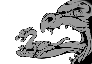 Step 3: Further refining the dragons and adding shading.