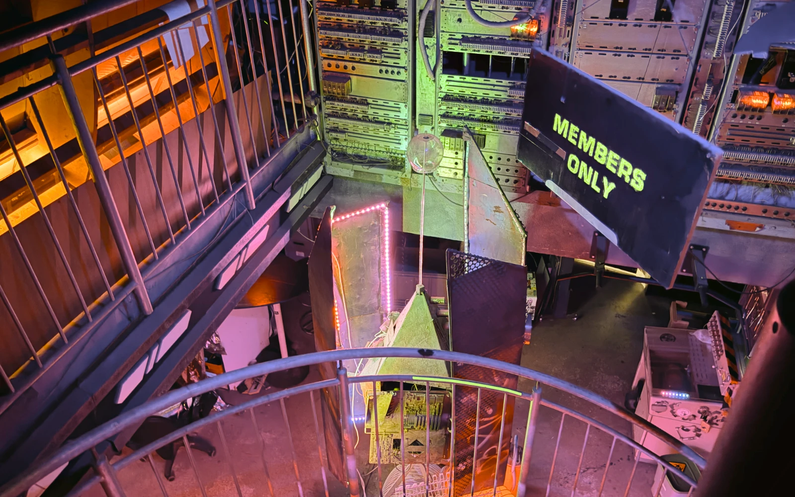 A winding staircase to the secret lower levels of C-Base that are only open to members.