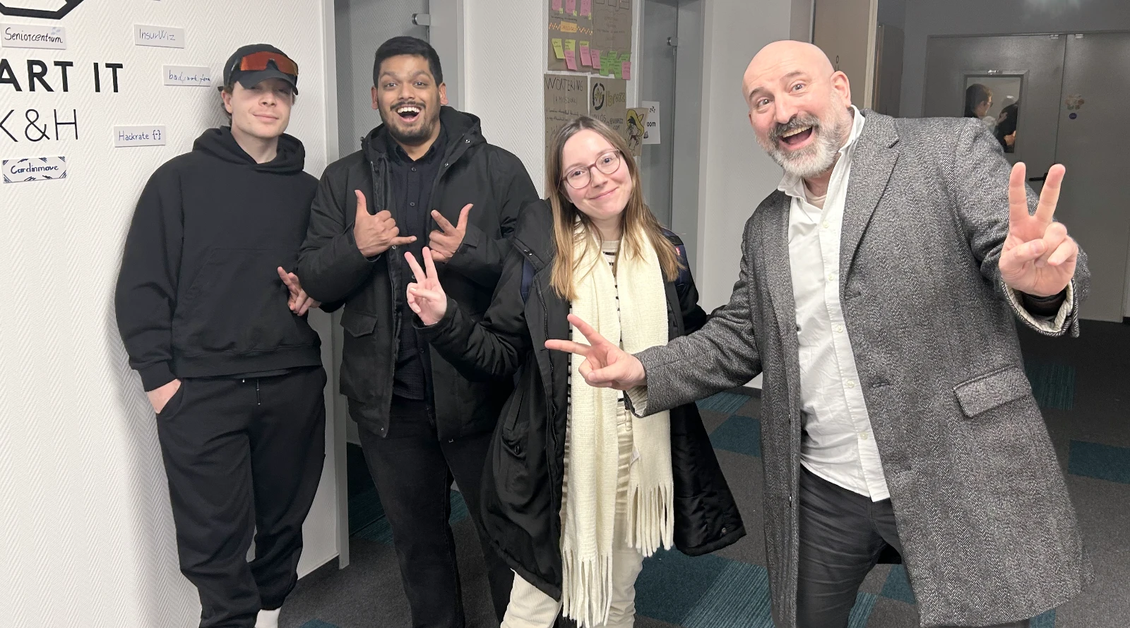 Gabriella, Chris, Bikash, and Marin at the end of the hackathon