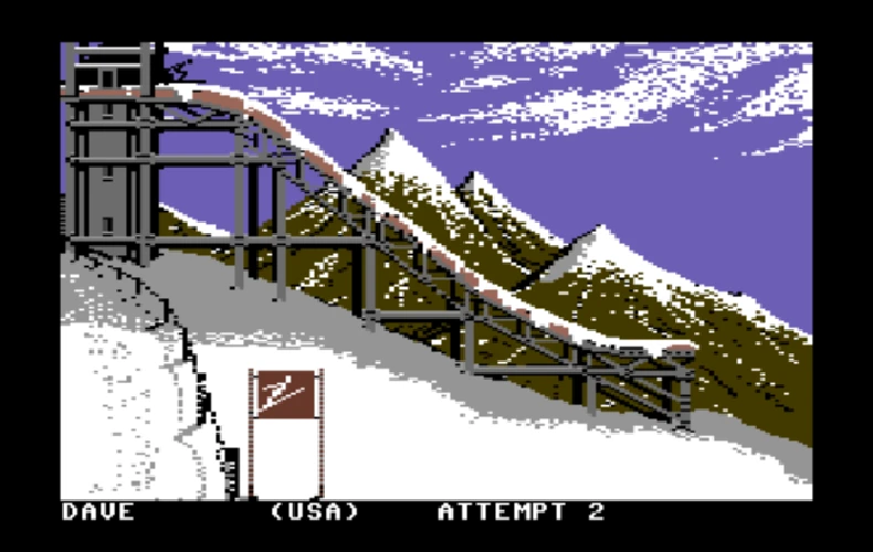 The original graphic from Winter Games shows a ramp pointing the other way with brown mountains.