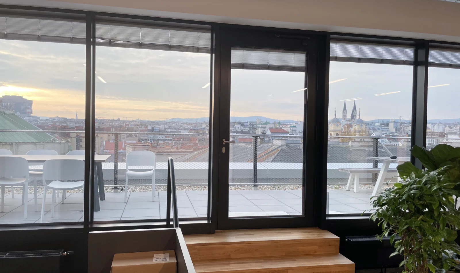 The wide windows to the terrace presented a wonderful view over the roofs of Vienna's ninth district