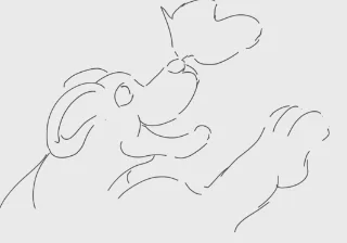 A loose sketch of a dog leaning toward a butterfly.