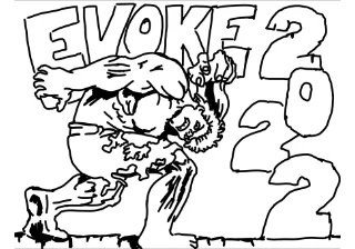 A sketch of Hulk holding up the word Evoke on his back. This was an homage to a Steranko cover.