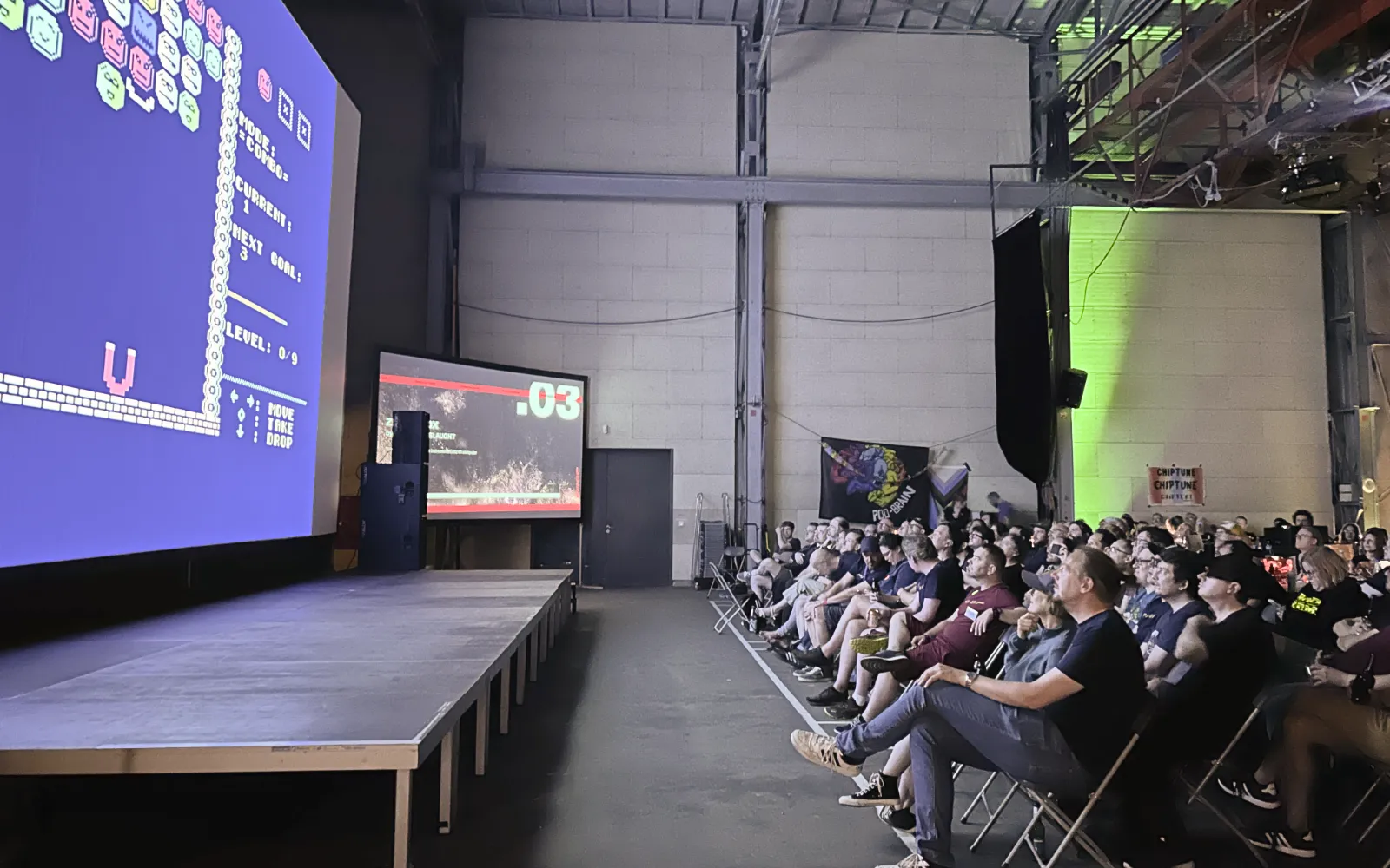 The audience sitting in front of the stage during the competitions.
