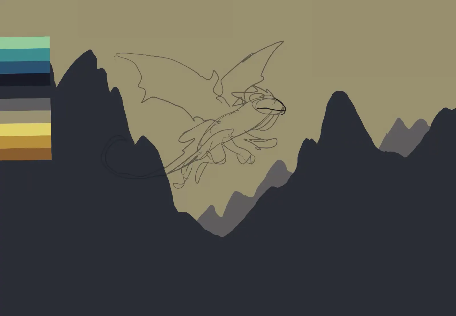 Step 1 of Lizard drawing in Procreate on the iPad Pro