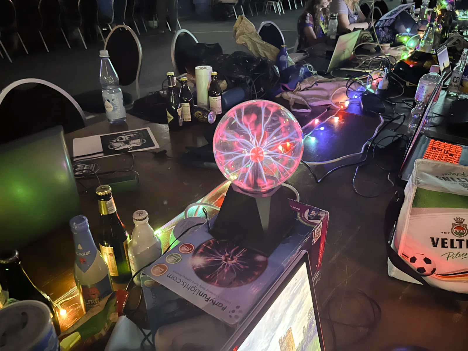 A colorful plasma ball with swirling patterns.