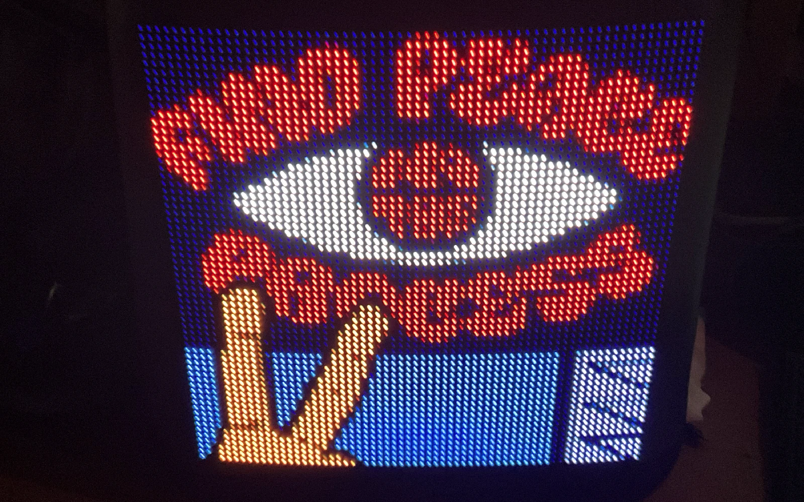 LED lights at Evoke 2026 spelling out the motto Find Peace in the Process.