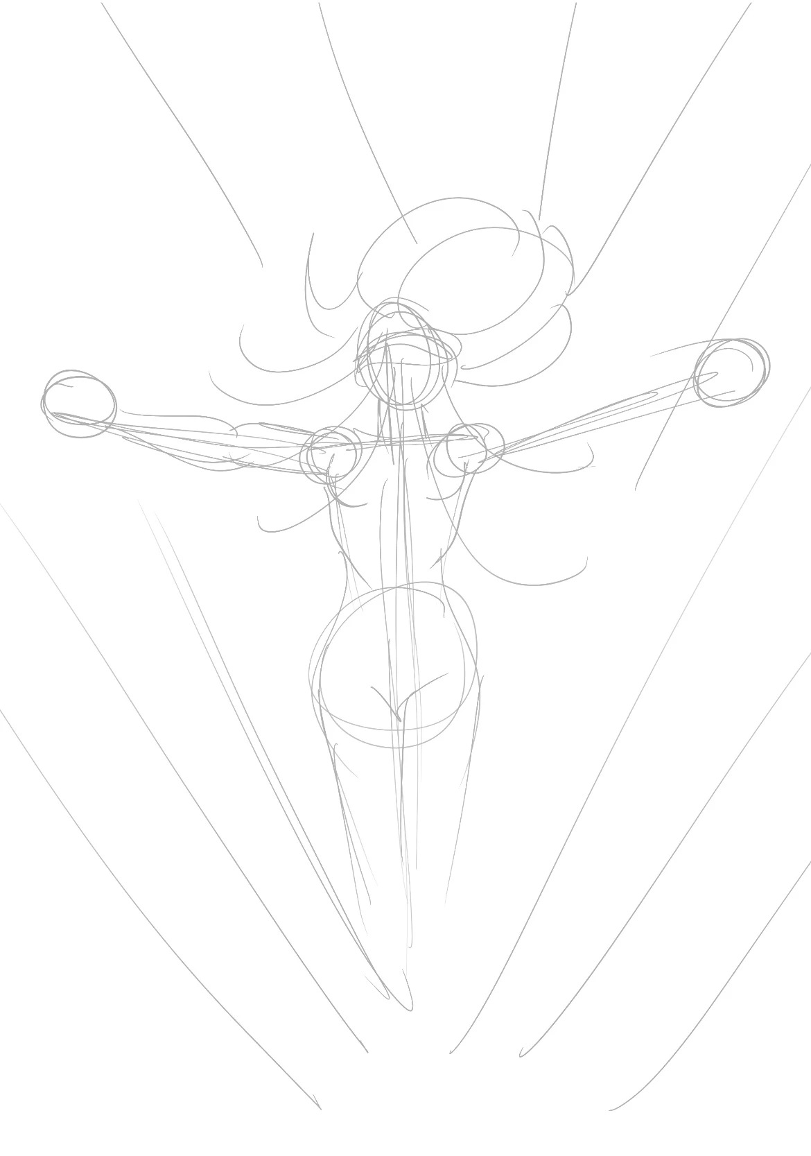 Phoenix Colors, step 1: the rough skeleton sketch.