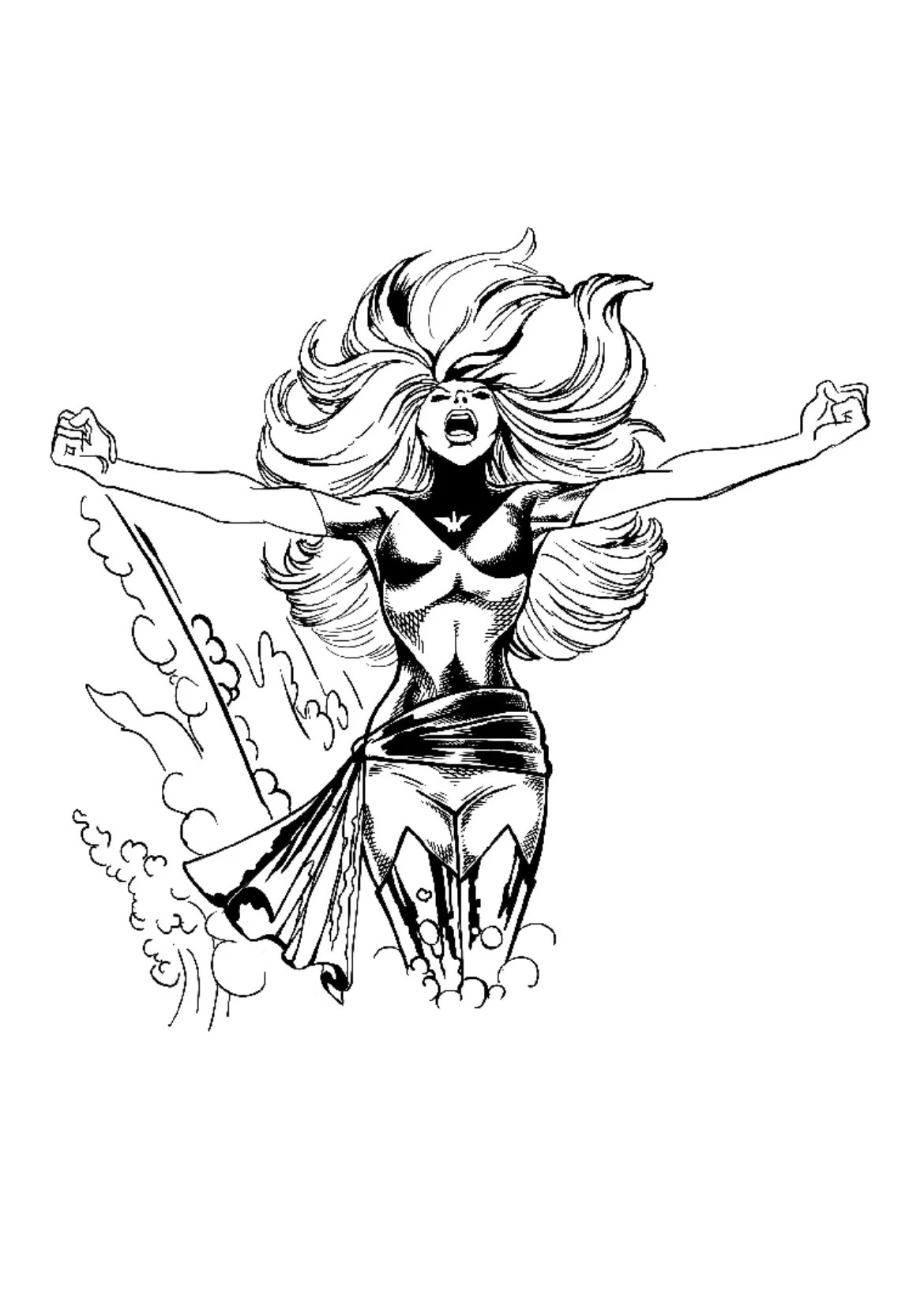 Phoenix Colors, step 3: refined and inked outlines.
