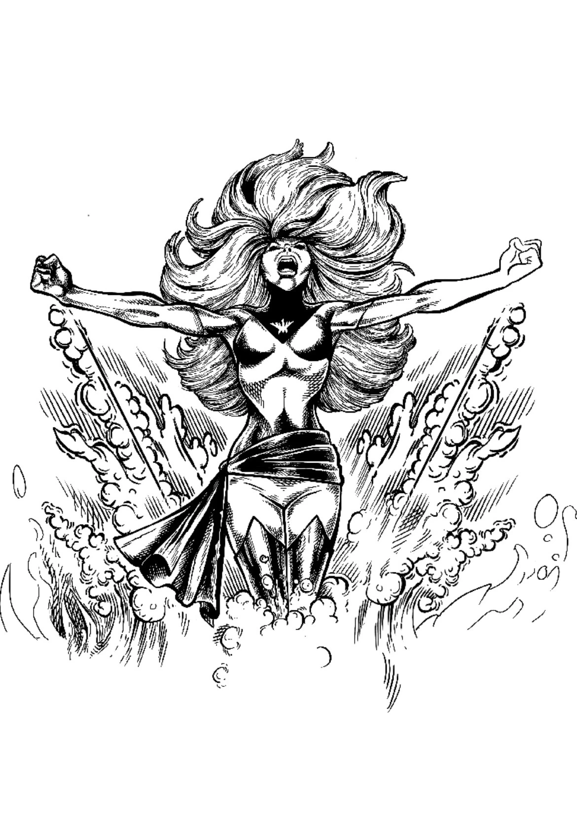 Phoenix Colors, step 4: cross-hatching and line weight.