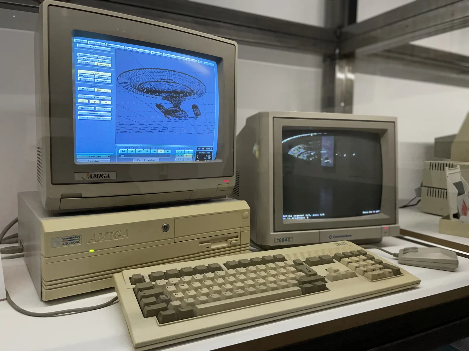 A vintage Commodore Amiga computer with monitor and keyboard on display.