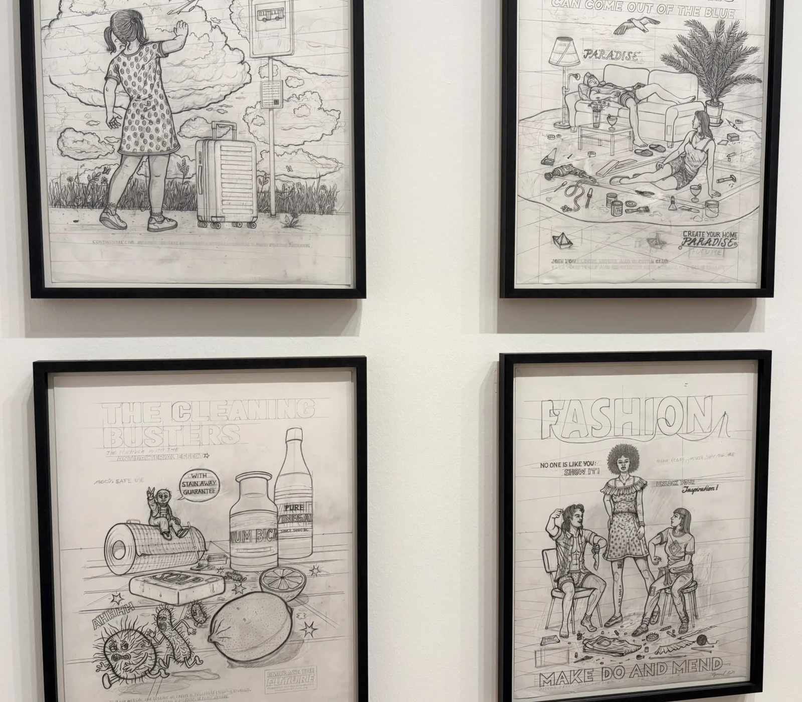 A pencil sketch of a science fiction comic scene with intricate background details.