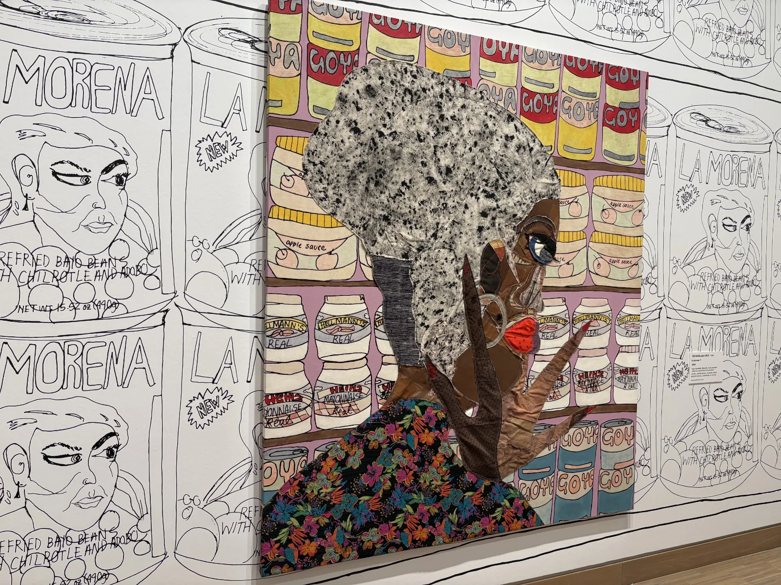 A contemporary painting featuring stylized, comic-inspired figures in a colorful, flat composition.