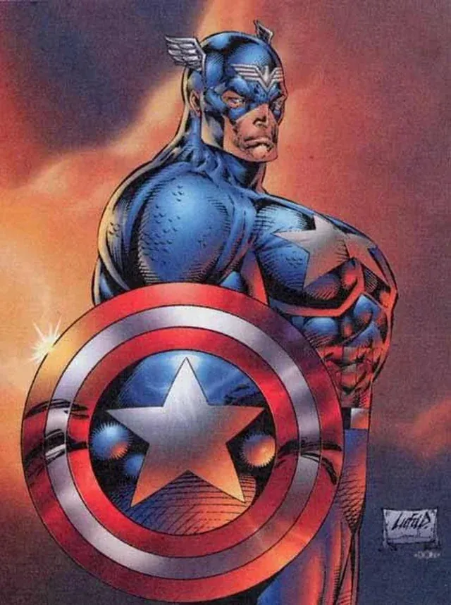 The super-deformed torso of Captain America by Rob Liefeld