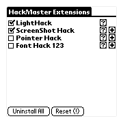The main screen of the Hackmaster app