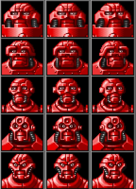 A series of robot heads turning