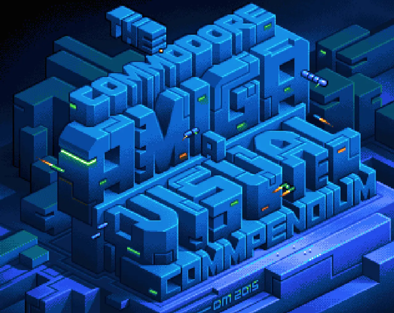 Book cover showing stylized isometric 3D letters forming the word Commodore Amiga A Visual Compendium.