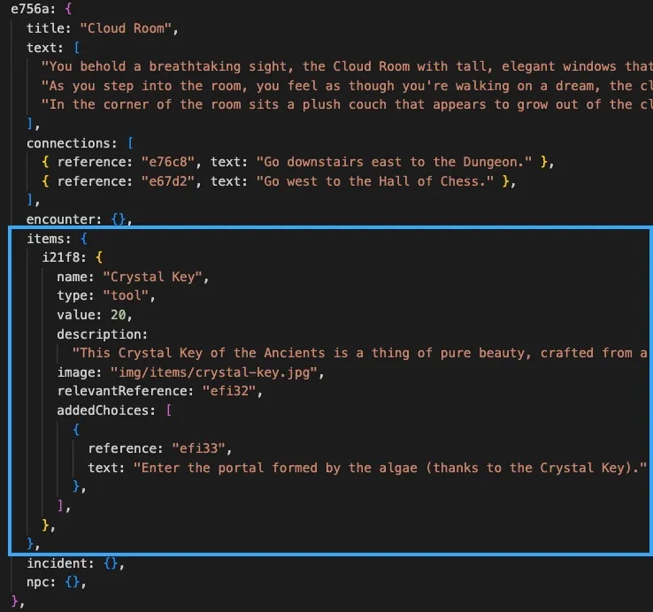 An entry with item data