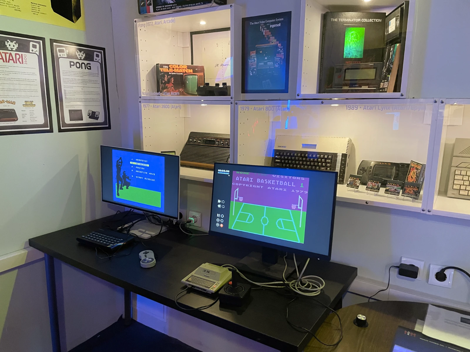 Display of mini retro consoles.