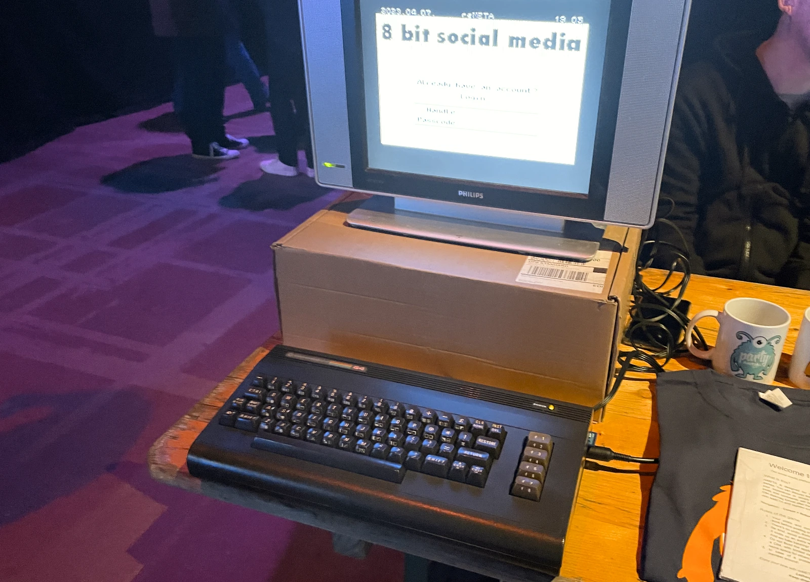 A Commodore 16 retro computer setup at the event.