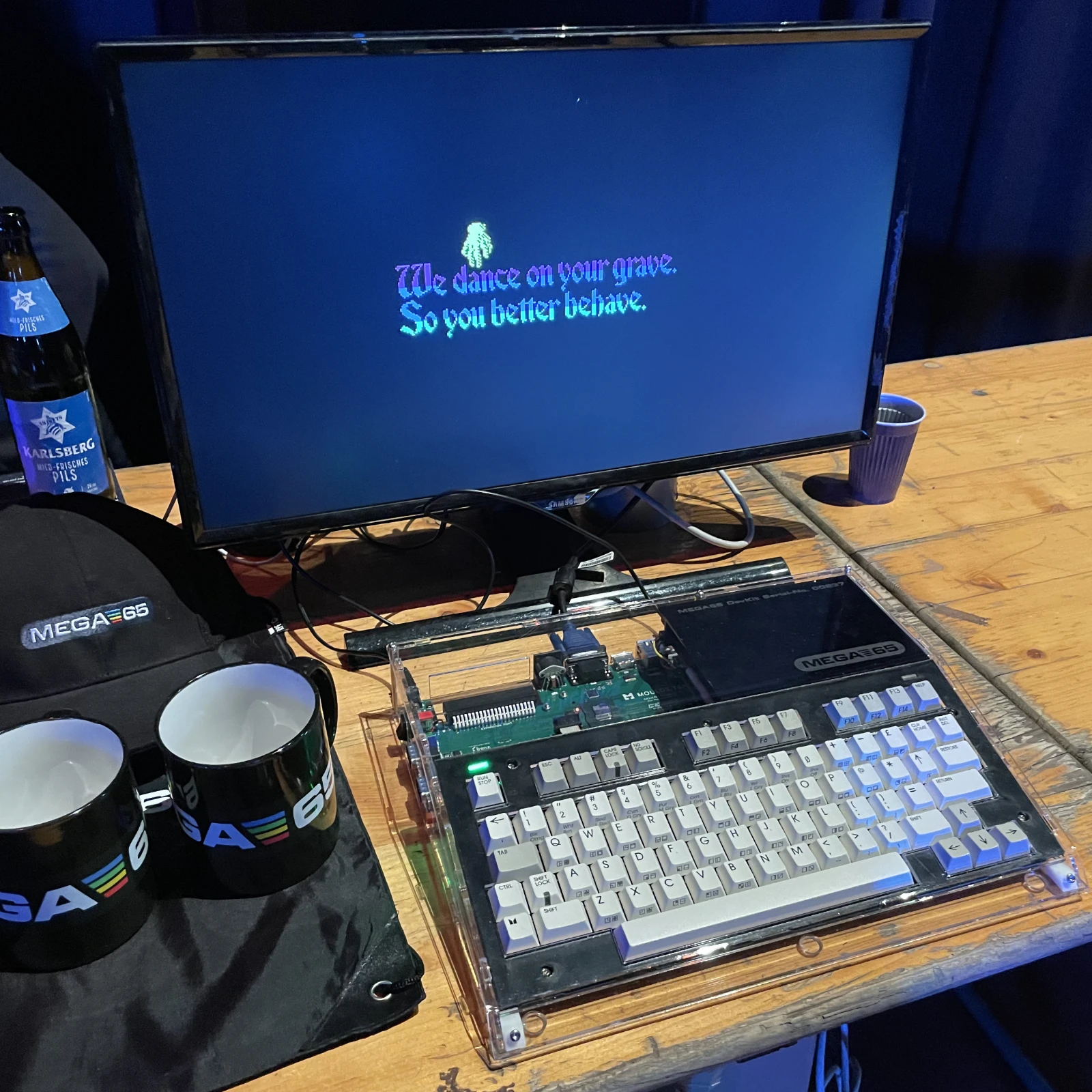 A MEGA65 computer system displayed at Revision.