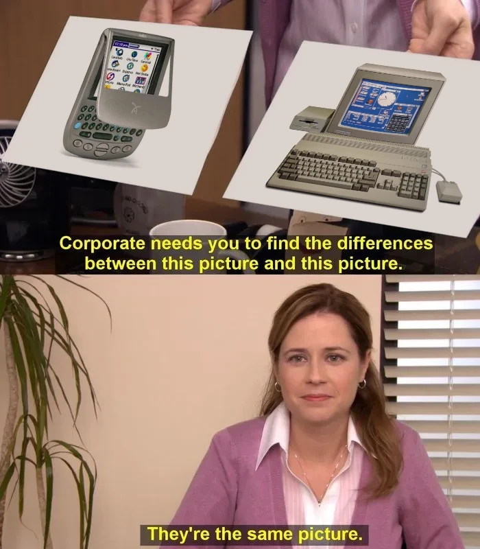The meme from the Office showing Pam Beesley being asked to identify the difference between two pictures that look nothing alike.
