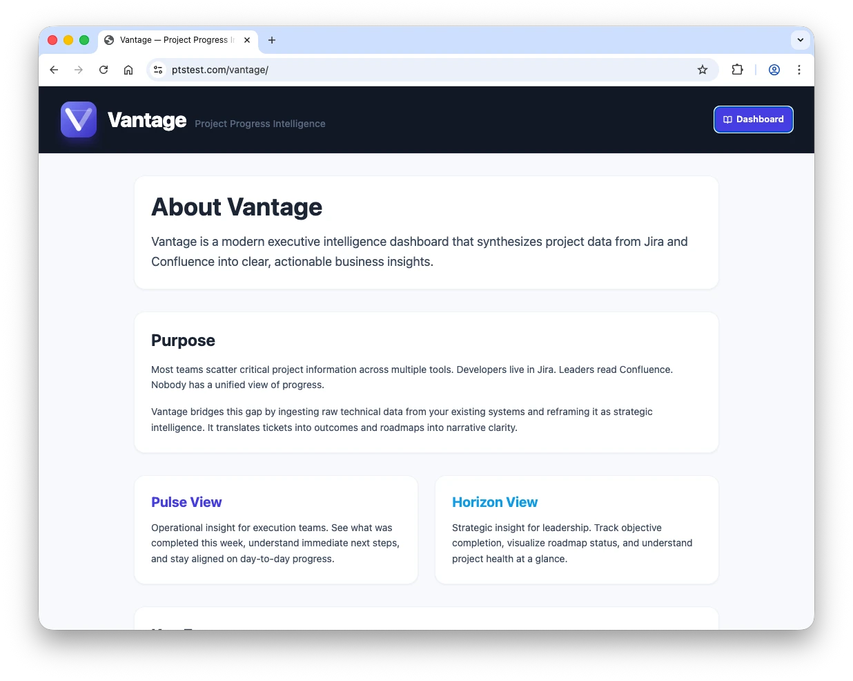 The documentation page of the Vantage prototype.
