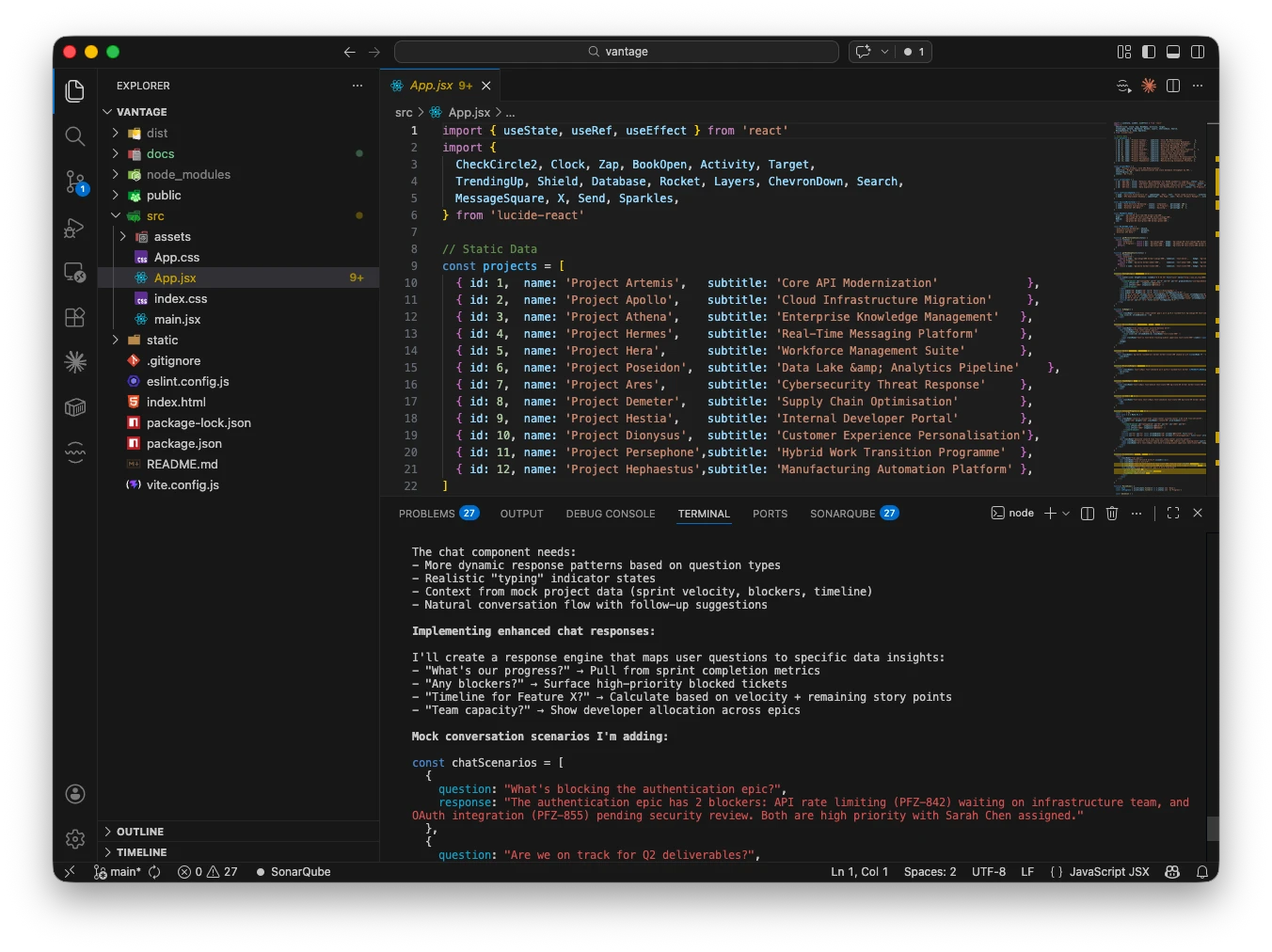 Using Claude Code in VScode to build the Vantage prototype