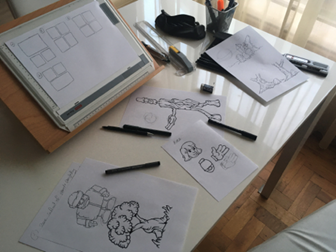 Drawing board and sketches
