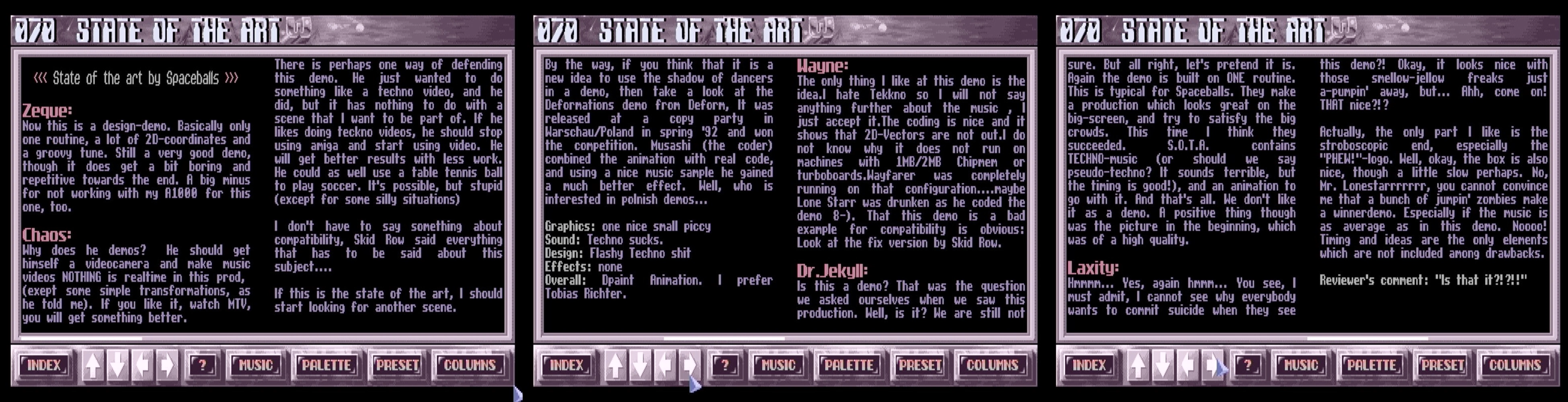 The reviews of the demo in the R.A.W. diskmag