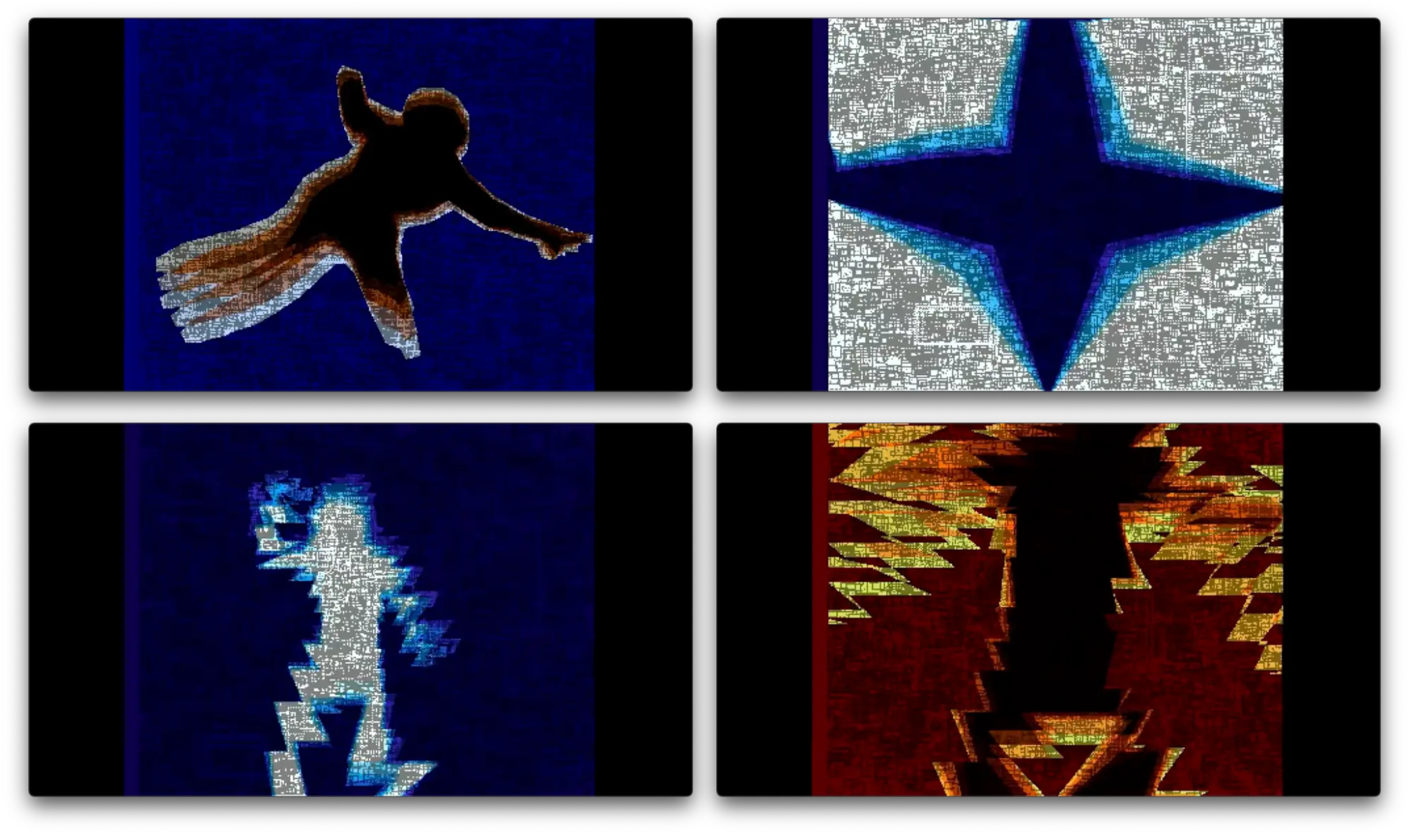 The dancing silhouettes get distorted by the waveform visualizer
